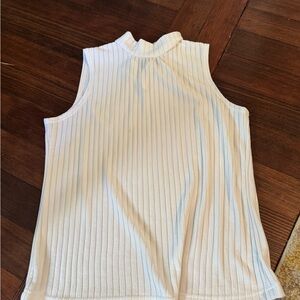 Classic White Ribbed Tank Top with Mandarin Collar